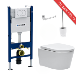 Pack WC Complet Bâti-support + WC SAT sans bride avec abbattant déclipsable + Set d'accessoires OFFERT