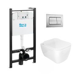 Pack Bâti-support ROCA ACTIVE + WC sans bride Glacera Havana + abattant ultra fin + plaque blanche (RocaActiveHavana-1)