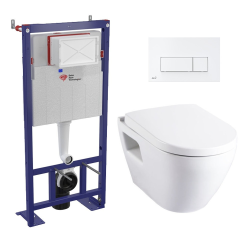 Pack WC Bâti autoportant + Cuvette Serel SM10 + Abattant softclose + Plaque blanche (SMART-SM10-4)