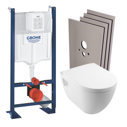Pack WC Bâti-support autoportant + Cuvette suspendue sans bride SAT + Abattant frein de chute + Plaque Blanc + Set d'habillage