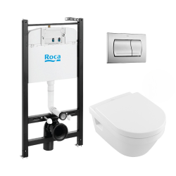 Pack Bâti-support ROCA ACTIVE + WC Villeroy & Boch Architectura + plaque de commande blanche (RocaActiveArchitectura-1)