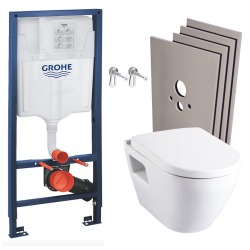 Pack WC Bâti-support Rapid SL + WC Serel SM10 + Abattant softclose + Plaque blanche + Set d'habillage (RapidSL-SM10-4-sabo)