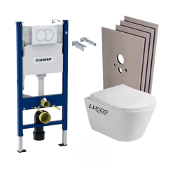 Pack WC Bâti support + WC sans bride Avva + Abattant softclose + Plaque blanche + Set habillage (AvvaGeb3-sabo)