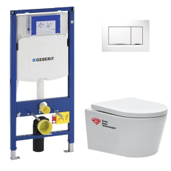 Pack WC Bâti-support UP320 + Cuvette sans bride SAT + Abattant soft close + Plaque blanche (GebSATrimless-H)