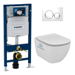 Geberit Pack WC Bati Geberit  Duofix + Cuvette Ideal Standard Tesi Aquablade + Plaque de commande Sigma20 Blanc chrome + bati support