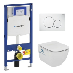 Pack WC Geberit Duofix + Cuvette Ideal Standard Tesi Aquablade + Plaque de commande Sigma01 Blanche