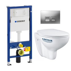 pack bâti-support UP100 + plaque Delta50 + cuvette Bau Ceramic sans bride + abattant softclose (BauGeb1)