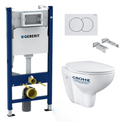 Pack WC Bâti Duofix + Cuvette suspendue Grohe Bau Ceramic + Abattant déclipsable + Plaque blanche (BauGeb3)