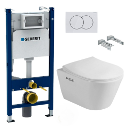 Pack WC Bâti-support Duofix + WC Sapho Avva sans bride + Abattant softclose + Plaque blanche (AvvaGeb3)