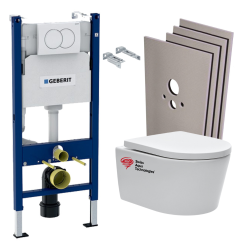 Pack bâti Duofix 112cm + Plaque blanche Delta20 + Cuvette suspendue sans bride + Set habillage (HSATrimlessGeb3)