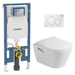 Pack WC Bâti-support + Cuvette Infinitio sans bride fixations invisibles + Abattant softclose + Plaque, Blanc (SLIM-Infinitio-1)