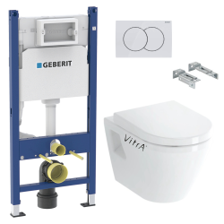 Pack WC Bâti Duofix + Cuvette suspendue Vitra S50 avec bride + Abattant soft close + Plaque blanche (S50Geb3)