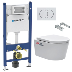 Pack bâti Duofix 112cm + Plaque blanche Delta20 + Cuvette suspendue sans bride et fixations invisibles (SATrimlessGeb3)
