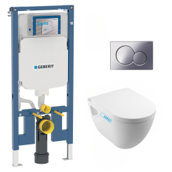 Pack WC Bâti-support extra-plat UP720 + Cuvette suspendue sans bride Bello + Abattant frein de chute + Plaque blanche