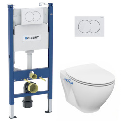 Pack WC Bati-support Geberit Duofix + WC Cersanit Moduo cuvette suspendue sans bride + abattant SoftClose + Plaque blanche (Modu