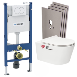 Pack WC Bati-support + Cuvette Idevit Alfa sans bride + Abattant softclose + Plaque blanche + Set d'habillage (AlfaGeb3-sabo)