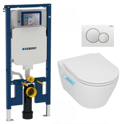 Pack WC Bâti-support Duofix + WC sans bride Smyle + Abattant softclose + Plaque blanche (SmyleGeb1)