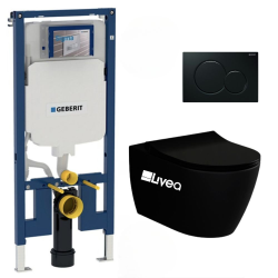Pack WC Bâti-support extra-plat UP720 + WC sans bride Bello noir mat + Abattant softclose + Plaque noire (SLIM-BlackBello-A)