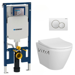Pack WC Bâti-support UP720 extra-plat + WC sans bride Integra + Abattant frein de chute + Plaque blanche (SLIM-IntegraRimless-B)