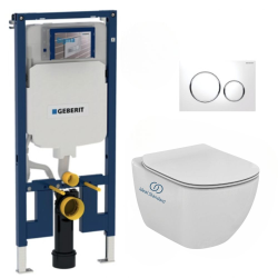 Pack WC Bâti-support extra-plat UP720 + Cuvette Tesi Ideal Standard + Abattant frein de chute + Plaque Blanc/Chrome