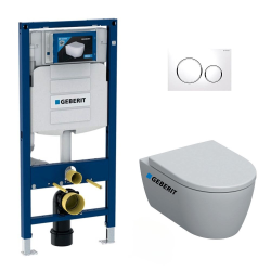 Geberit Pack WC Geberit Duofix + Cuvette WC suspendu Geberit Rimfree + Plaque de commande Sigma20 Blanc chromé