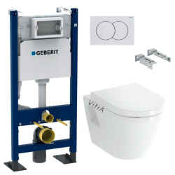 Pack Autoportant Bâti-support Duofix + WC suspendu Integra avec Abattant + Plaque blanche (IntegraClassicGebX)