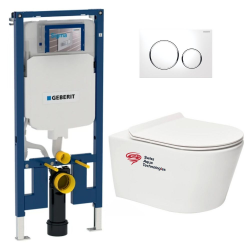 Pack WC Bâti-support + Cuvette Infinitio sans bride fixations invisibles + Abattant softclose + Plaque, Blanc (SLIM-Infinitio-2)
