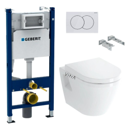 Pack WC Bâti Duofix + Cuvette suspendue Vitra S50 avec bride + Abattant soft close + Plaque blanche (S50Geb3)