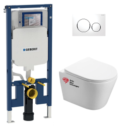 Pack WC Bâti-support + Cuvette Infinitio sans bride fixations invisibles + Abattant softclose + Plaque, Blanc (SLIM-Infinitio-2)