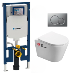 Pack WC Bâti-support + Cuvette Infinitio sans bride fixations invisibles + Abattant softclose + Plaque Chrome (SLIM-Infinitio-3)