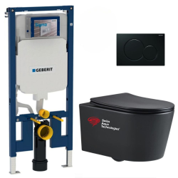 Pack WC bâti-support UP720 extra-plat + WC Infinitio noir mat sans bride + Abattant softclose + Plaque (SLIM-BlackInfinitio-A)