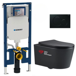 Geberit Pack WC Bati-support Geberit slim + WC sans bride Swiss Aqua Technologies + plaque noire mat (SLIMBLSATASP)