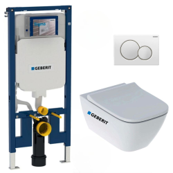 Pack WC Bâti-support Duofix + WC sans bride Smyle + Abattant softclose + Plaque blanche (SmyleGeb1)