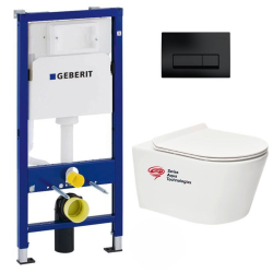 Pack WC bâti-support + Réservoir WC + Cuvette sans bride fixations invisibles + Abattant + Plaque chrome (InfinitioGeb2)