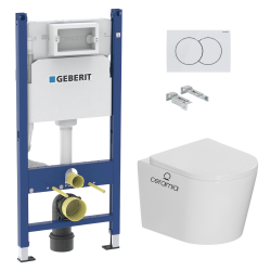 Pack WC bâti-support Duofix 112cm + WC sans bride Ceramia + abattant SoftClose + plaque blanche (CETORGEB3-DE)