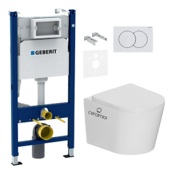 Pack WC bâti-support Duofix 112cm + WC sans bride + abattant SoftClose + set d'isolation + plaque blanche (CETORGEB3SET)