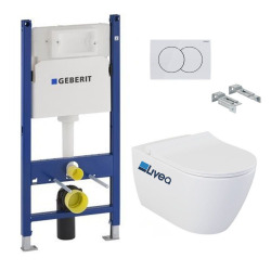Pack WC Bati-support Geberit Duofix + Cuvette suspendue sans bride Livea Bello + Abattant soft close + Plaque Blanche (BelloGeb3