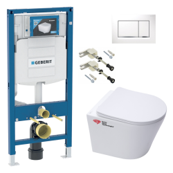 Pack WC Bâti-support UP320 + WC Infinitio sans bride + Abattant softclose + Plaque blanche (GebInfinitio-H)