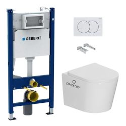 Pack WC bâti-support Duofix 112cm + WC suspendu sans bride Ceramia + abattant SoftClose + plaque blanche (CETORGEB3-VP)