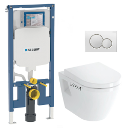 Pack WC Bâti-support UP720 extra-plat + WC sans bride Integra + Abattant frein de chute + Plaque blanche (SLIM-IntegraRimless-B)