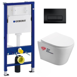 Geberit Pack WC Bati-support Geberit + WC Swiss Aqua Technologies Infinitio sans bride + plaque Delta 50 noir mat