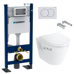 Pack WC Bâti Duofix + Cuvette suspendue Vitra S50 avec bride + Abattant soft close + Plaque blanche (S50Geb3)