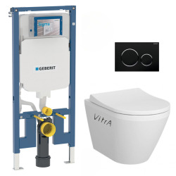 Pack WC Bâti-support UP720 extra-plat + WC sans bride Integra + Abattant frein de chute + Plaque blanche (SLIM-IntegraRimless-B)