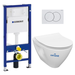 Pack WC Bâti-support Geberit 112 cm + Cuvette sans bride Cersanit + Abattant SoftClose + Plaque blanche (MODUOGEB1)