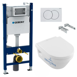 Pack WC Bâti support Duofix + Cuvette Architectura sans bride + Abattant soft close + Plaque blanche (ArchiRimlessGeb3)