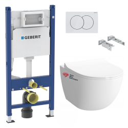 Pack WC Bâti-support + WC Swiss Aqua Technologies Infinitio sans bride, fixations invisibles + Plaque blanche (InfinitioGeb3)