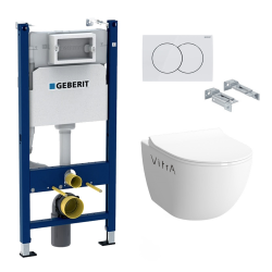 Pack WC Bâti Duofix + Cuvette Sento Rim-Ex blanche + Abattant soft close + Plaque blanche (SentorimlessGeb3)
