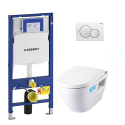 Pack WC Bâti-support avec Cuvette SM10 + Abattant softclose + Plaque blanche (GebSM10-B)