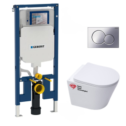 Geberit Pack WC Bati-support Geberit extra-plat + WC Swiss Aqua Technologies sans bride + plaque