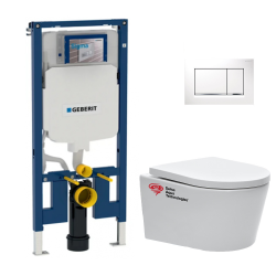 Pack WC Bâti-support UP720 extra-plat + WC SAT sans bride + Abattant softclose + Plaque blanche (SLIM-SATrimless-H)